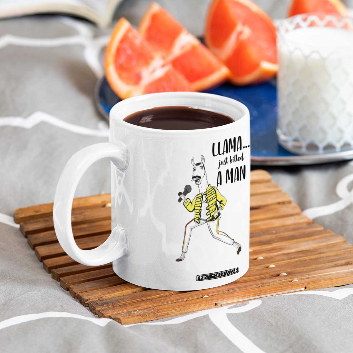 Funny Llama Just Killed a Man Coffee Mug Singing Animal Pun Internet Meme TS02 Print Your Wear