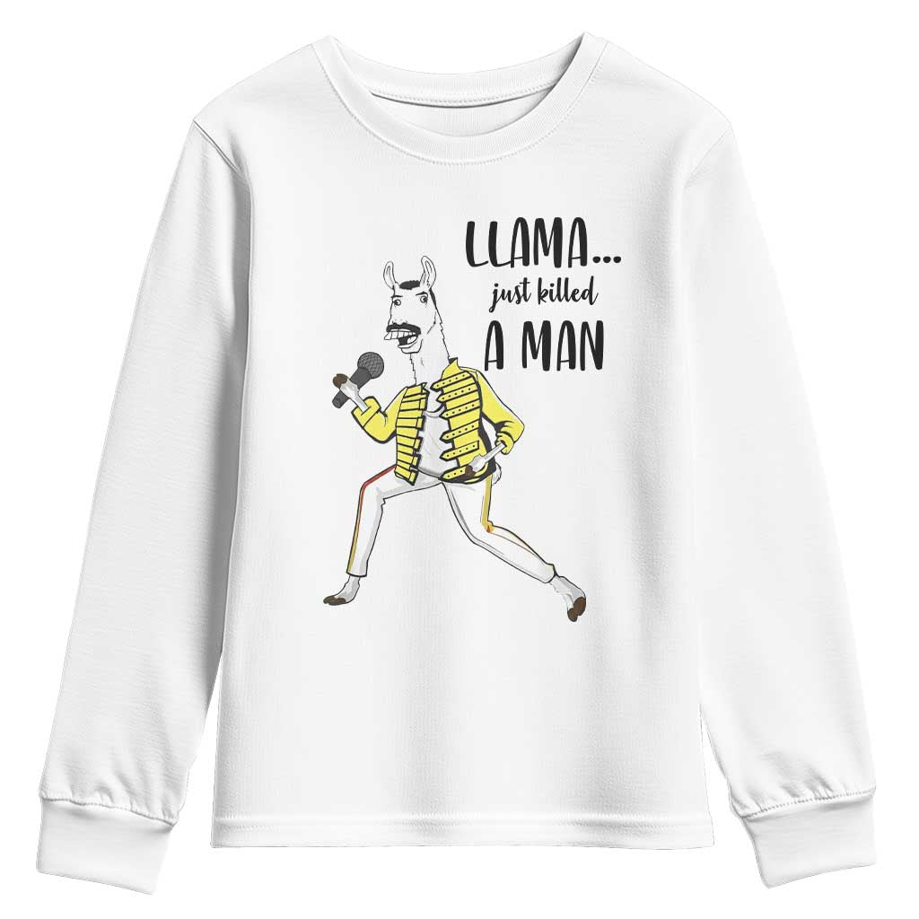 Funny Llama Just Killed a Man Youth Sweatshirt Singing Animal Pun Internet Meme TS02 White Print Your Wear