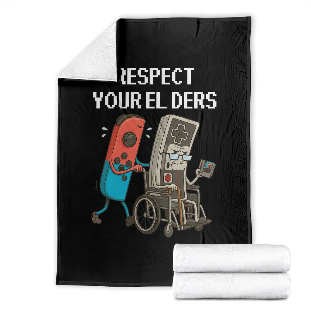 Respect Your Elders Retro Gaming Meme Throw Blanket Funny Gamer Controller 80s TS02 Black Print Your Wear