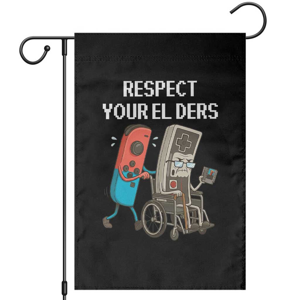 Respect Your Elders Retro Gaming Meme Garden Flag Funny Gamer Controller 80s TS02 Black Print Your Wear