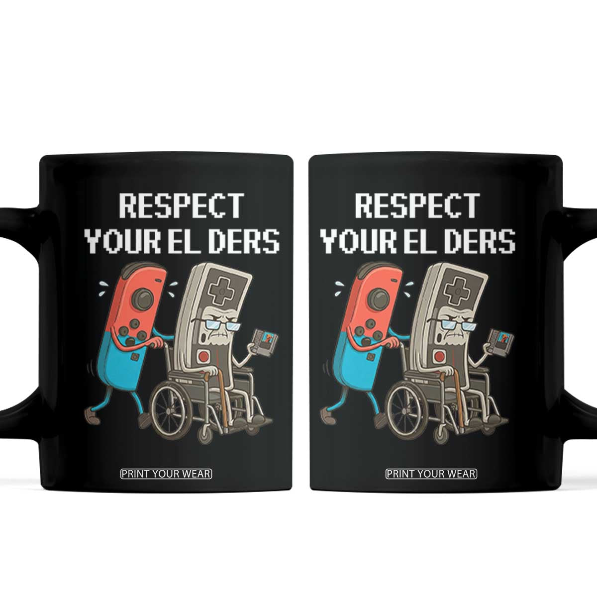 Respect Your Elders Retro Gaming Meme Coffee Mug Funny Gamer Controller 80s TS02 Black Print Your Wear