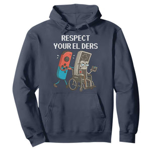 Respect Your Elders Retro Gaming Meme Hoodie Funny Gamer Controller 80s TS02 Navy Print Your Wear