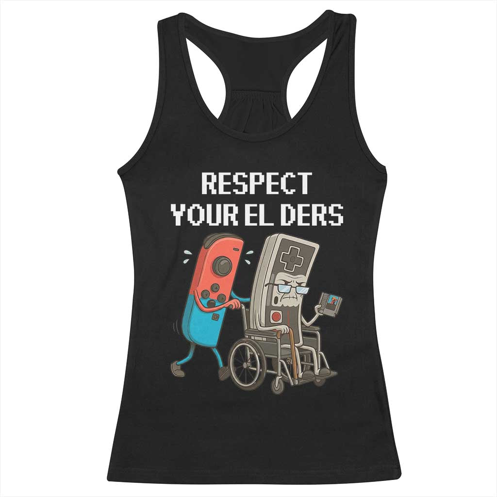 Respect Your Elders Retro Gaming Meme Racerback Tank Top Funny Gamer Controller 80s TS02 Black Print Your Wear