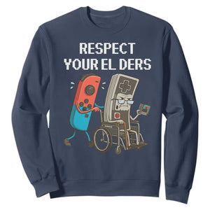 Respect Your Elders Retro Gaming Meme Sweatshirt Funny Gamer Controller 80s TS02 Navy Print Your Wear