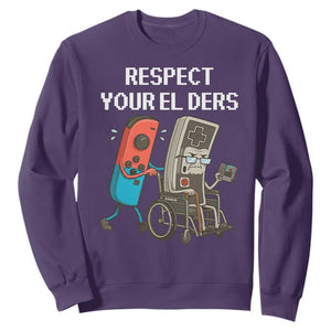 Respect Your Elders Retro Gaming Meme Sweatshirt Funny Gamer Controller 80s TS02 Purple Print Your Wear