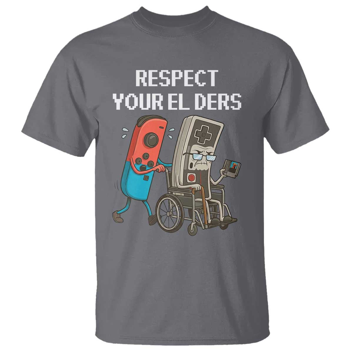 Respect Your Elders Retro Gaming Meme T Shirt Funny Gamer Controller 80s TS02 Charcoal Print Your Wear