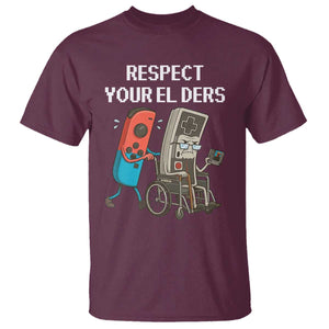 Respect Your Elders Retro Gaming Meme T Shirt Funny Gamer Controller 80s TS02 Maroon Print Your Wear