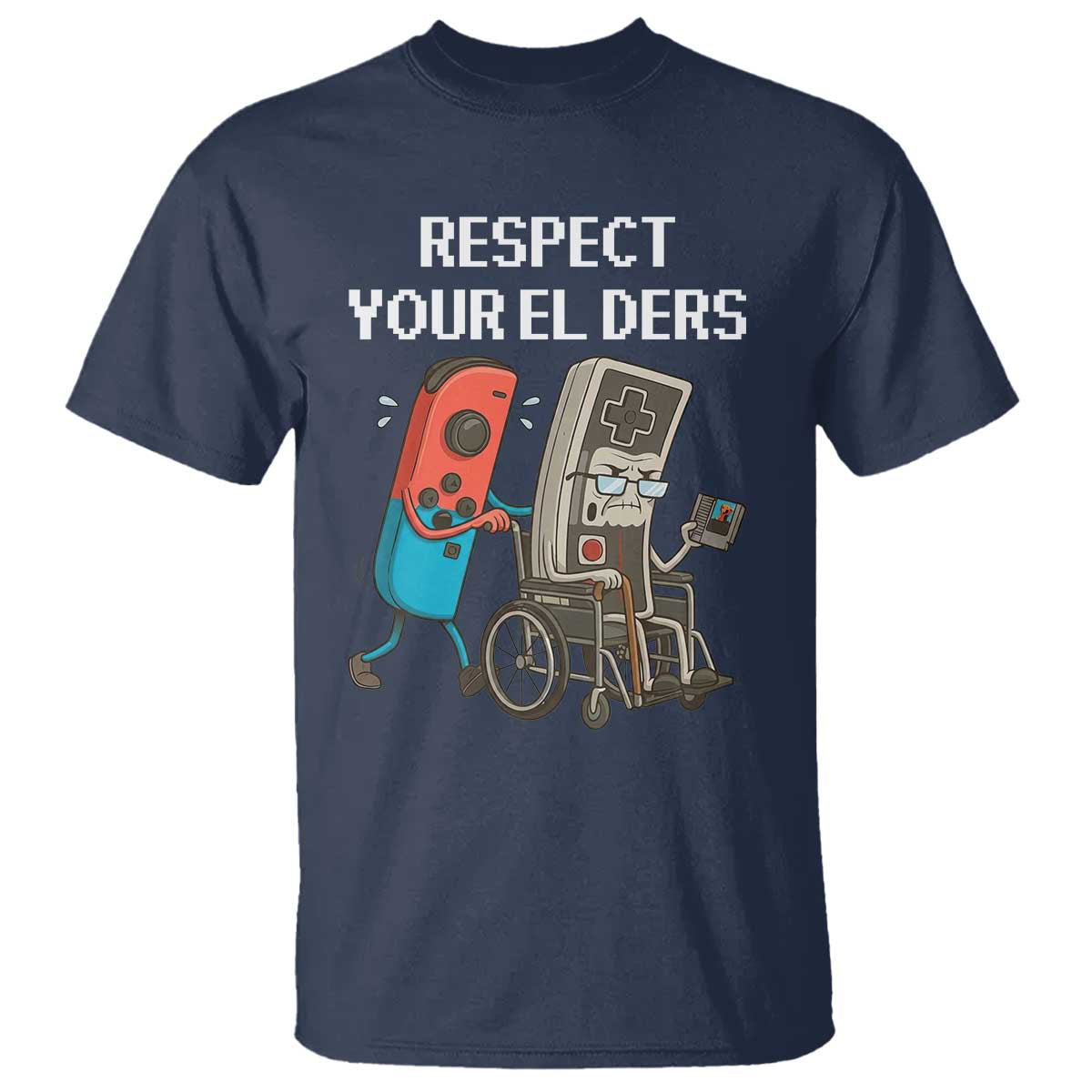 Respect Your Elders Retro Gaming Meme T Shirt Funny Gamer Controller 80s TS02 Navy Print Your Wear