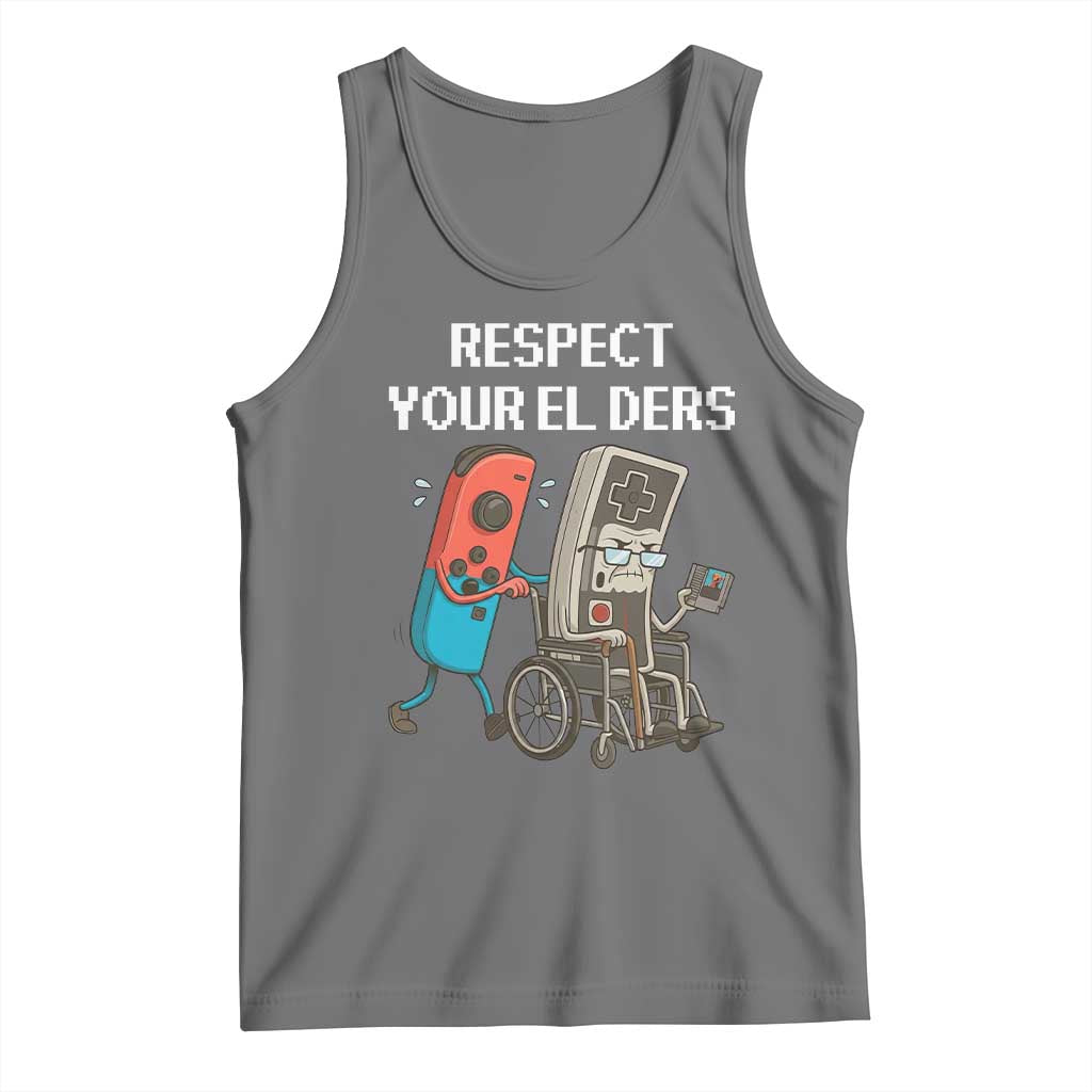 Respect Your Elders Retro Gaming Meme Tank Top Funny Gamer Controller 80s TS02 Black Heather Print Your Wear