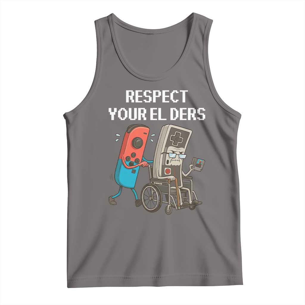Respect Your Elders Retro Gaming Meme Tank Top Funny Gamer Controller 80s TS02 Deep Heather Print Your Wear