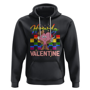 LGBT Valentine Hoodie Howdy Valentine Funny Retro Western Cowboy Heart Pride Flag TS02 Black Printyourwear