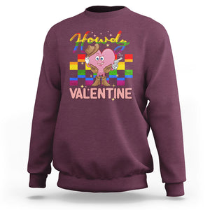 LGBT Valentine Sweatshirt Howdy Valentine Funny Retro Western Cowboy Heart Pride Flag TS02 Maroon Printyourwear