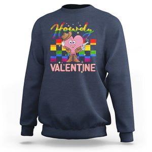 LGBT Valentine Sweatshirt Howdy Valentine Funny Retro Western Cowboy Heart Pride Flag TS02 Navy Printyourwear