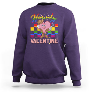 LGBT Valentine Sweatshirt Howdy Valentine Funny Retro Western Cowboy Heart Pride Flag TS02 Purple Printyourwear