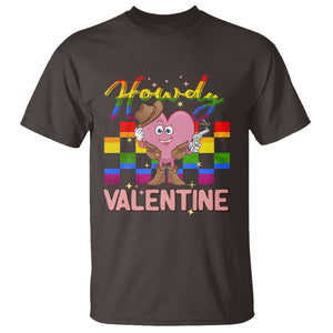 LGBT Valentine T Shirt Howdy Valentine Funny Retro Western Cowboy Heart Pride Flag TS02 Dark Chocolate Printyourwear