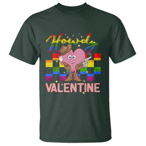 LGBT Valentine T Shirt Howdy Valentine Funny Retro Western Cowboy Heart Pride Flag TS02 Dark Forest Green Printyourwear