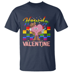 LGBT Valentine T Shirt Howdy Valentine Funny Retro Western Cowboy Heart Pride Flag TS02 Navy Printyourwear