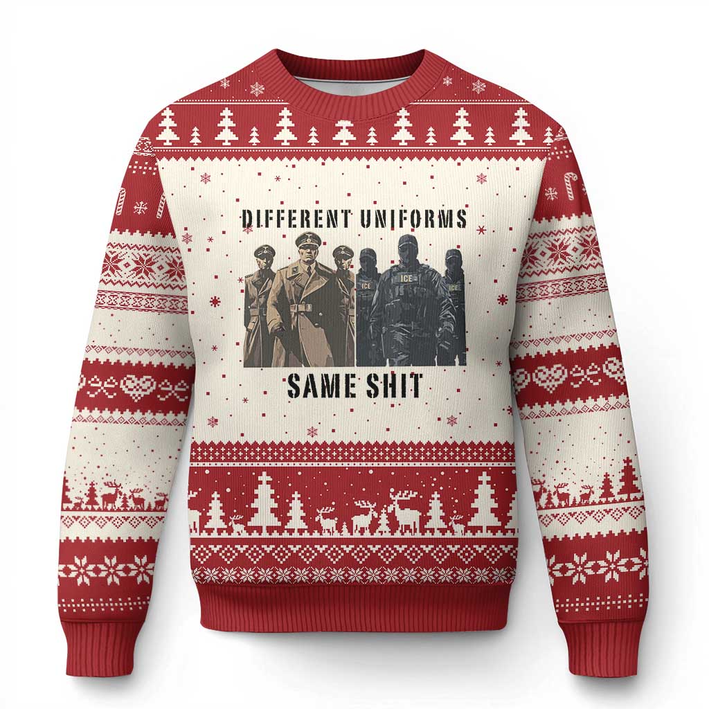 Different Uniforms Same Shit Sarcastic Ugly Christmas Sweater Anti Authoritarian Fascism Protest TS02 Beige Red Print Your Wear