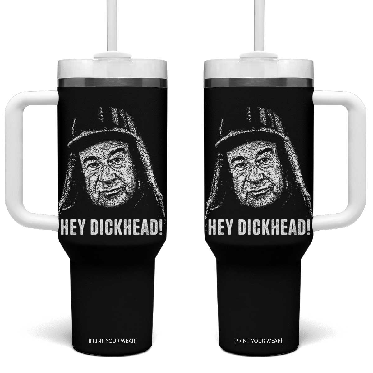 Hey Dckhead Grumpy Old Man Humor Tumbler With Handle Jerk Sarcastic Comedy TS02 One Size: 40 oz Black Print Your Wear