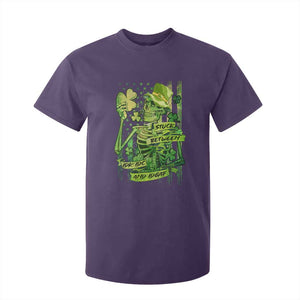 Irish Skeleton T Shirt For Kid Stuck Between IDK IDC And IDGAF St Patrick's Day Green Flag Skull TS02 Purple Print Your Wear
