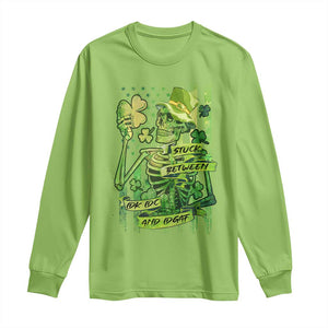 Irish Skeleton Long Sleeve Shirt Stuck Between IDK IDC And IDGAF St Patrick's Day Green Flag Skull TS02 Lime Print Your Wear