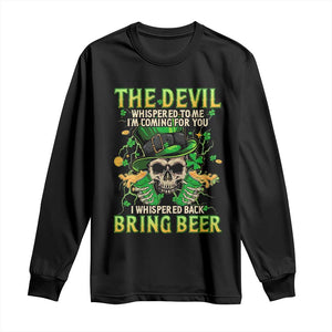 Irish Skull Long Sleeve Shirt I Whispered Back Bring Beer Devil St Patrick's Day Drinking Skeleton TS02 Black Print Your Wear