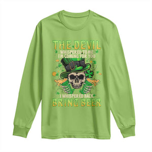 Irish Skull Long Sleeve Shirt I Whispered Back Bring Beer Devil St Patrick's Day Drinking Skeleton TS02 Lime Print Your Wear