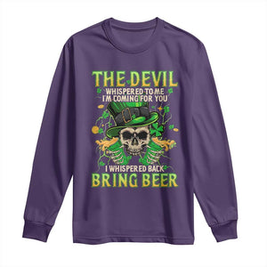 Irish Skull Long Sleeve Shirt I Whispered Back Bring Beer Devil St Patrick's Day Drinking Skeleton TS02 Purple Print Your Wear