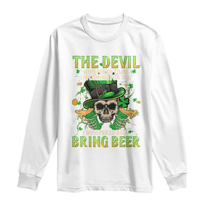 Irish Skull Long Sleeve Shirt I Whispered Back Bring Beer Devil St Patrick's Day Drinking Skeleton TS02 White Print Your Wear