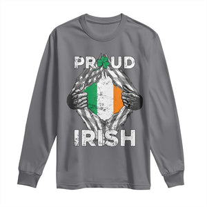 Proud Irish St Patricks Day Long Sleeve Shirt Half American Half Ireland Flag TS02 Charcoal Print Your Wear