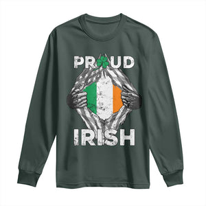 Proud Irish St Patricks Day Long Sleeve Shirt Half American Half Ireland Flag TS02 Dark Forest Green Print Your Wear