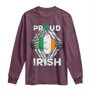 Proud Irish St Patricks Day Long Sleeve Shirt Half American Half Ireland Flag TS02 Maroon Print Your Wear