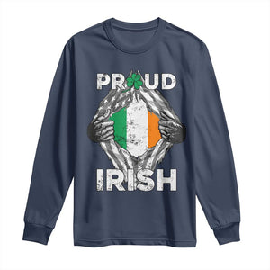 Proud Irish St Patricks Day Long Sleeve Shirt Half American Half Ireland Flag TS02 Navy Print Your Wear