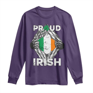 Proud Irish St Patricks Day Long Sleeve Shirt Half American Half Ireland Flag TS02 Purple Print Your Wear