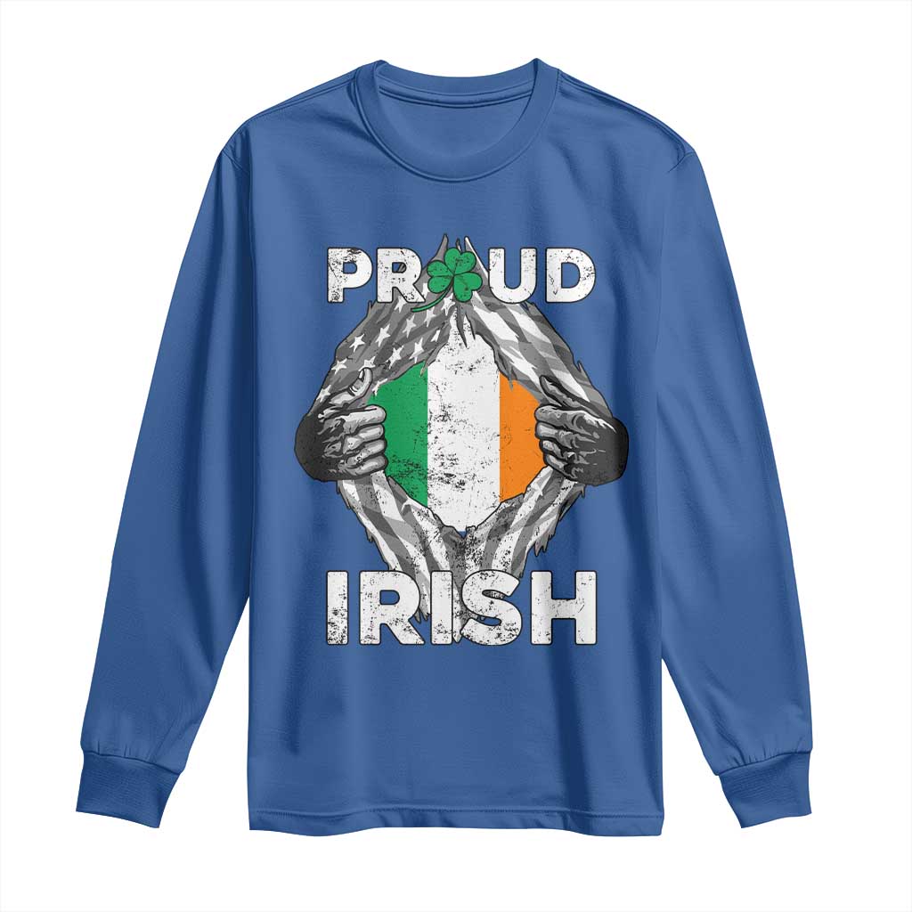 Proud Irish St Patricks Day Long Sleeve Shirt Half American Half Ireland Flag TS02 Royal Blue Print Your Wear