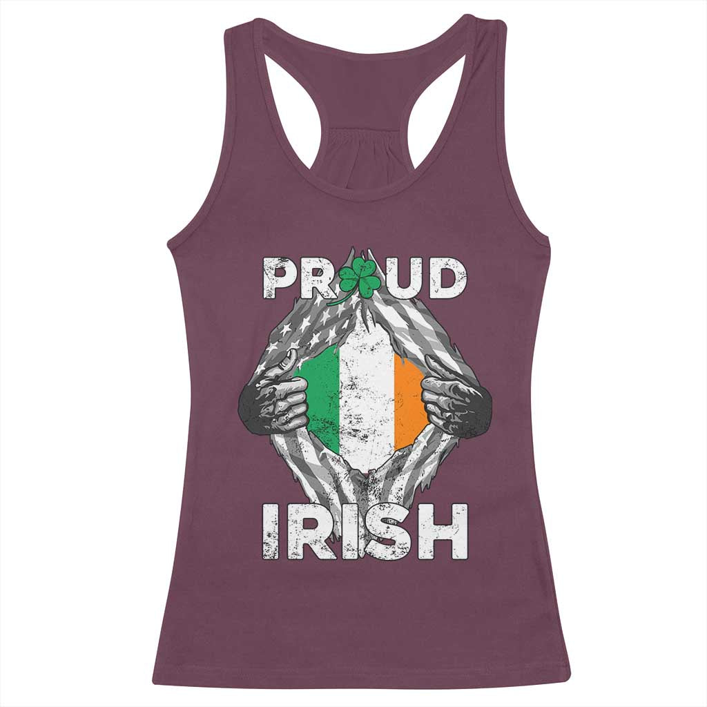 Proud Irish St Patricks Day Racerback Tank Top Half American Half Ireland Flag TS02 Maroon Print Your Wear