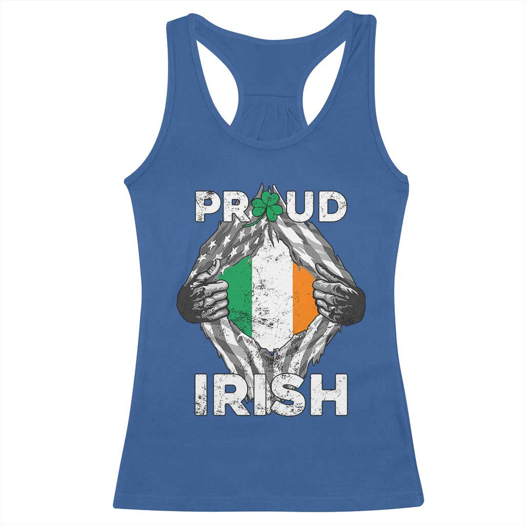 Proud Irish St Patricks Day Racerback Tank Top Half American Half Ireland Flag TS02 Royal Blue Print Your Wear