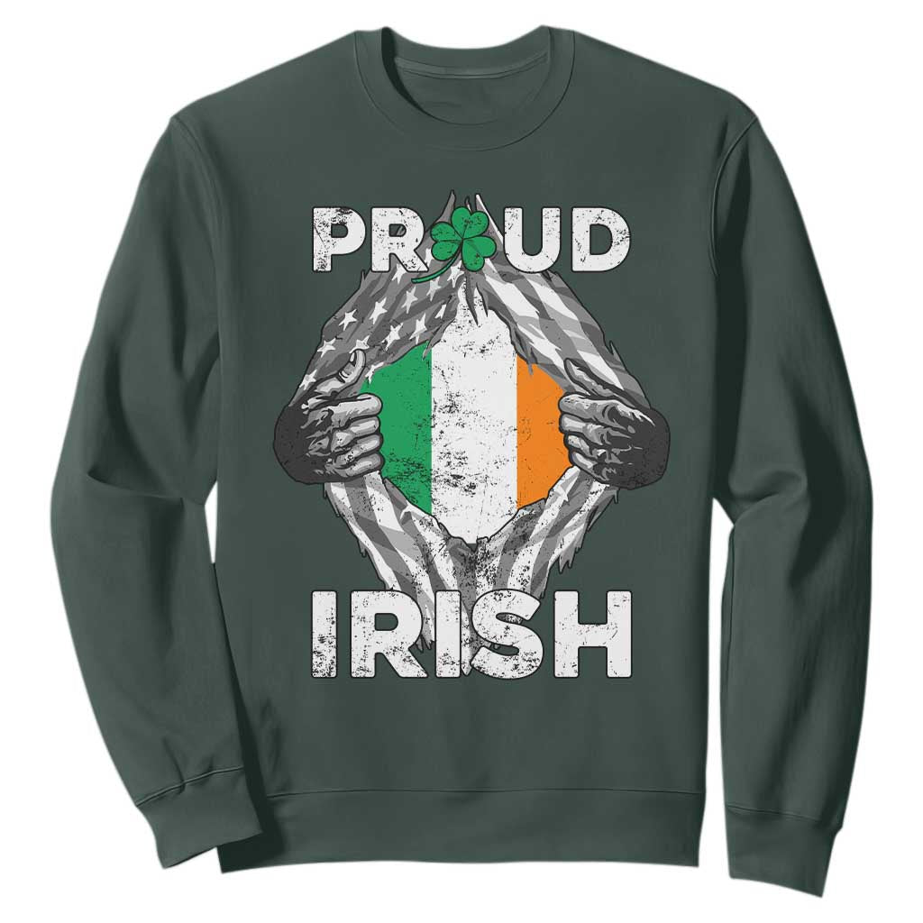 Proud Irish St. Patricks Day Sweatshirt Half American Half Ireland Flag TS02 Dark Forest Green Printyourwear