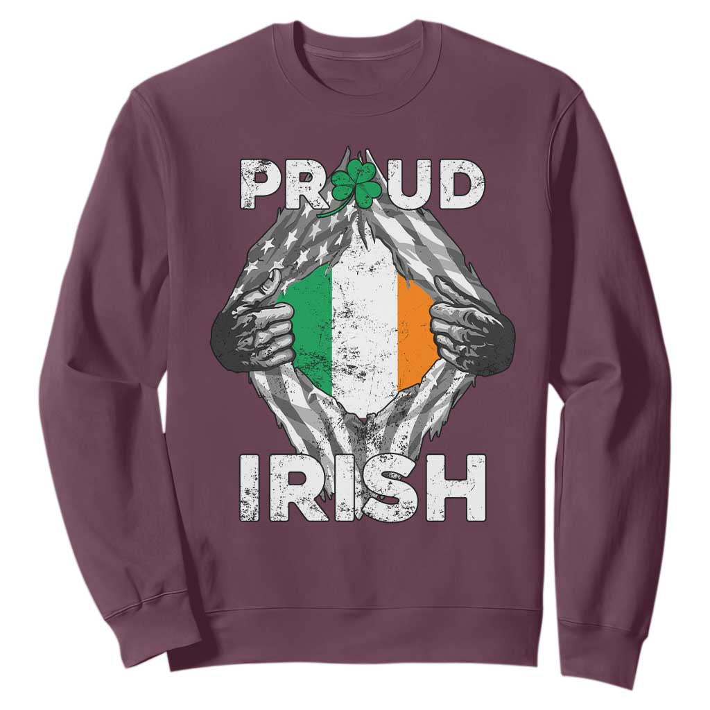 Proud Irish St. Patricks Day Sweatshirt Half American Half Ireland Flag TS02 Maroon Printyourwear