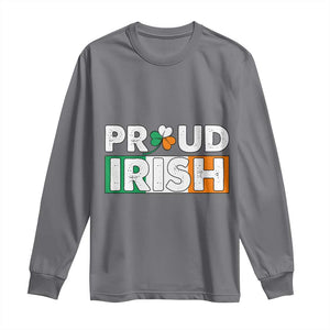 Proud Irish St Patricks Day Long Sleeve Shirt Shamrock Lucky Charm Ireland Flag TS02 Charcoal Print Your Wear