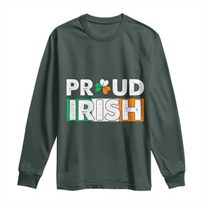 Proud Irish St Patricks Day Long Sleeve Shirt Shamrock Lucky Charm Ireland Flag TS02 Dark Forest Green Print Your Wear