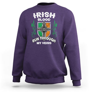 Irish Pride Sweatshirt Irish Blood Run Through My Veins Ireland Flag Celtic Cross TS02 Purple Printyourwear