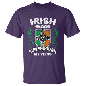 Irish Pride T Shirt Irish Blood Run Through My Veins Ireland Flag Celtic Cross TS02 Purple Printyourwear
