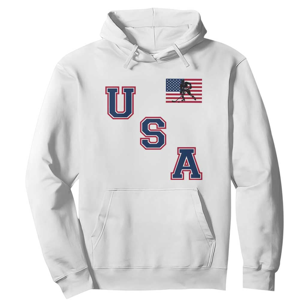 USA Flag Hockey Hoodie Patriotic Ice Hockey Team Fan Vintage Throwback TS02 White Print Your Wear