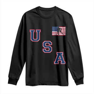 USA Flag Hockey Long Sleeve Shirt Patriotic Ice Hockey Team Fan Vintage Throwback TS02 Black Print Your Wear