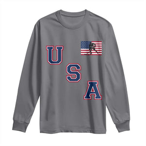 USA Flag Hockey Long Sleeve Shirt Patriotic Ice Hockey Team Fan Vintage Throwback TS02 Charcoal Print Your Wear