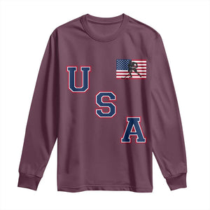 USA Flag Hockey Long Sleeve Shirt Patriotic Ice Hockey Team Fan Vintage Throwback TS02 Maroon Print Your Wear