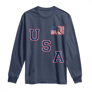 USA Flag Hockey Long Sleeve Shirt Patriotic Ice Hockey Team Fan Vintage Throwback TS02 Navy Print Your Wear