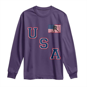 USA Flag Hockey Long Sleeve Shirt Patriotic Ice Hockey Team Fan Vintage Throwback TS02 Purple Print Your Wear