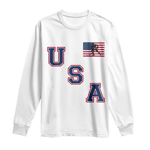 USA Flag Hockey Long Sleeve Shirt Patriotic Ice Hockey Team Fan Vintage Throwback TS02 White Print Your Wear